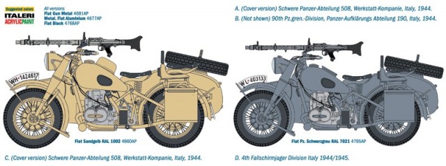 Italeri 1/9 BMW R75 German Military Motorcycle with Sidecar