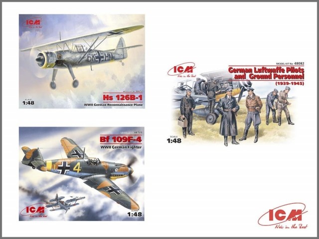 ICM 1/48 WWII Luftwaffe Airfield w/2 Aircrafts and 7 Figures